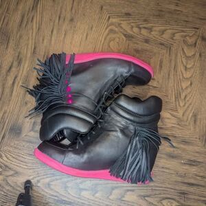 MODERN VICE black leather wedge high-top sneakers booties size 6.5 / 37 lace up